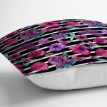 - realhomescomtr-K3944-2 - Realhomes  Çizgili Zeminde Rengarenk Çiçekler Dijital Baskılı Modern Yastık Kırlent Kılıfı Realhomes