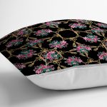 - realhomescomtr-K4158-2 - Realhomes Siyah Zeminde Altın Dokunuşlar Yastık Kırlent Kılıfı Realhomes