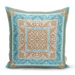 Gold Kare ve Mavinin Uyumu Tasarımlı Dijital Baskılı Yastık Kırlent Kılıfı Realhomes