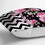 - realhomescomtr-K4171-2 - Realhomes  Siyah Zigzag Zeminde İlkbahar Çiçekleri Temalı Yastık Kırlent Kılıfı Realhomes