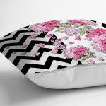 - realhomescomtr-K4172-2 - Realhomes  Siyah Zigzag Zeminde İlkbahar Çiçekleri Temalı Yastık Kırlent Kılıfı Realhomes