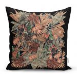 - realhomescomtr-K4175 - Realhomes Siyah Zeminde Modern Gül Sanatı Motifli Özel Tasarım Yastık Kırlent Kılıfı Realhomes