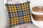 - realhomescomtr-K4248-1 - Realhomes  Sarı Lacivert Modern Ekose Tasarımlı Yastık Kırlent Kılıfı Realhomes