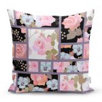 Geometrik Şekil İçinde Modern Gül Tasarımlı Yastık Kırlent Kılıfı Realhomes