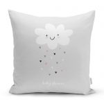 - realhomescomtr-K4366 - Realhomes Gri Zeminde Yalnız Bulut Çocuk Odası Yastık Kırlent Kılıfı Realhomes