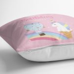 - realhomescomtr-K4369-1 - Realhomes Pembe Zeminde Unicorn Tasarımlı Çocuk Odası Yastık Kırlent Kılıfı Realhomes