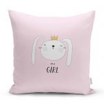 Gri Zeminde Its Girl Tavşan Motifli Bebek Odası Yastık Kırlent Kılıfı Realhomes