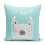 - realhomescomtr-K4395 - Realhomes Gri Zeminde Şemsiye ve Sevimli Ayıcıklar Motifli Bebek Odası Yastık Kırlent Kılıfı Realhomes