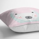 - realhomescomtr-K4396-1 - Realhomes Yeşil Zeminde Sevimli Ayıcık Motifli Bebek Odası Yastık Kırlent Kılıfı Realhomes