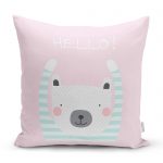 - realhomescomtr-K4396 - Realhomes Yeşil Zeminde Sevimli Ayıcık Motifli Bebek Odası Yastık Kırlent Kılıfı Realhomes