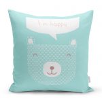 - realhomescomtr-K4407 - Realhomes Gri Zeminde Mutlu Ayıcık Desenli Bebek Odası Yastık Kırlent Kılıfı Realhomes