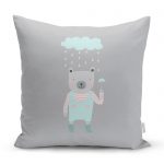 - realhomescomtr-K4409 - Realhomes Beyaz Zeminde Bulut ve Ayıcık Tasarımlı Bebek Odası Yastık Kırlent Kılıfı Realhomes