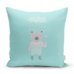 - realhomescomtr-K4410 - Realhomes Gri Zeminde Bulut ve Ayıcık Tasarımlı Bebek Odası Yastık Kırlent Kılıfı Realhomes