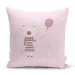 - realhomescomtr-K4412 - Realhomes Yeşil Zeminde Bulut ve Ayıcık Tasarımlı Bebek Odası Yastık Kırlent Kılıfı Realhomes