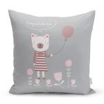 - realhomescomtr-K4413 - Realhomes Pembe Zeminde Balon ve Ayıcık Desenli Bebek Odası Yastık Kırlent Kılıfı Realhomes