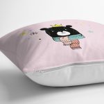 - realhomescomtr-K4418-1 - Realhomes Beyaz Zeminde Atkılı Ayıcık Desenli Bebek Odası Yastık Kırlent Kılıfı Realhomes