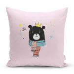 - realhomescomtr-K4418 - Realhomes Beyaz Zeminde Atkılı Ayıcık Desenli Bebek Odası Yastık Kırlent Kılıfı Realhomes