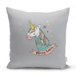 - realhomescomtr-K4421 - Realhomes Beyaz Zeminde Unicorn Motifli Bebek Odası Yastık Kırlent Kılıfı Realhomes
