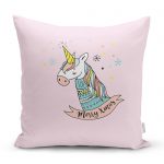 Gri Zeminde Unicorn Motifli Bebek Odası Yastık Kırlent Kılıfı Realhomes