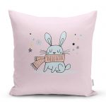 - realhomescomtr-K4424 - Realhomes Beyaz Zeminde Atkılı Tavşan Motifli Bebek Odası Yastık Kırlent Kılıfı Realhomes