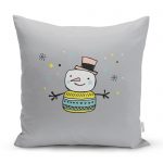 Gri Zeminde Kardan adam Çizim Desenli Bebek Odası Yastık Kırlent Kılıfı Realhomes