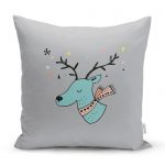 - realhomescomtr-K4433 - Realhomes Beyaz Zeminde Mavi Geyik Çizimli Bebek Odası Yastık Kırlent Kılıfı Realhomes