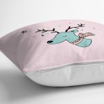 Gri Zeminde Mavi Geyik Çizimli Bebek Odası Yastık Kırlent Kılıfı Realhomes