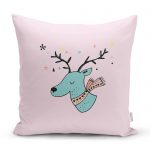 Gri Zeminde Mavi Geyik Çizimli Bebek Odası Yastık Kırlent Kılıfı Realhomes