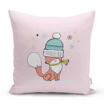 - realhomescomtr-K4436 - Realhomes Beyaz Zeminde Sevimli Tilki Desenli Bebek Odası Yastık Kırlent Kılıfı Realhomes