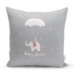 Pembe Zeminde Uçan Fil Desenli Bebek Odası Yastık Kırlent Kılıfı Realhomes