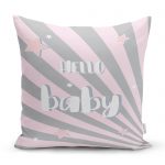 - realhomescomtr-K4441 - Realhomes Mavi Zeminli Hello Baby Motifli Bebek Odası Yastık Kırlent Kılıfı Realhomes