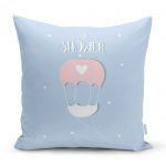 - realhomescomtr-K4442 - Realhomes Pembe Gri Zeminli Hello Baby Motifli Bebek Odası Yastık Kırlent Kılıfı Realhomes