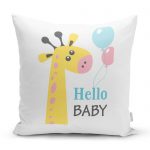 - realhomescomtr-K4452 - Realhomes Gri Zeminde Uçan Balon Desenli Bebek Odası Yastık Kılıfı Realhomes