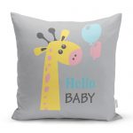 - realhomescomtr-K4453 - Realhomes Pembe Zeminde Uçan Balon Desenli Bebek Odası Yastık Kılıfı Realhomes