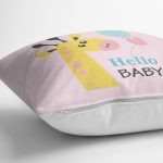 - realhomescomtr-K4454-1 - Realhomes Beyaz Zeminde Zürafa Desenli Özel Tasarım Bebek Odası Yastık Kılıfı Realhomes