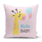 - realhomescomtr-K4454 - Realhomes Beyaz Zeminde Zürafa Desenli Özel Tasarım Bebek Odası Yastık Kılıfı Realhomes