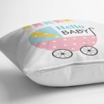 - realhomescomtr-K4463-1 - Realhomes Gri Zeminde Baby Shower Fil Desenli Dijital Baskılı Bebek Odası Yastık Kılıfı Realhomes