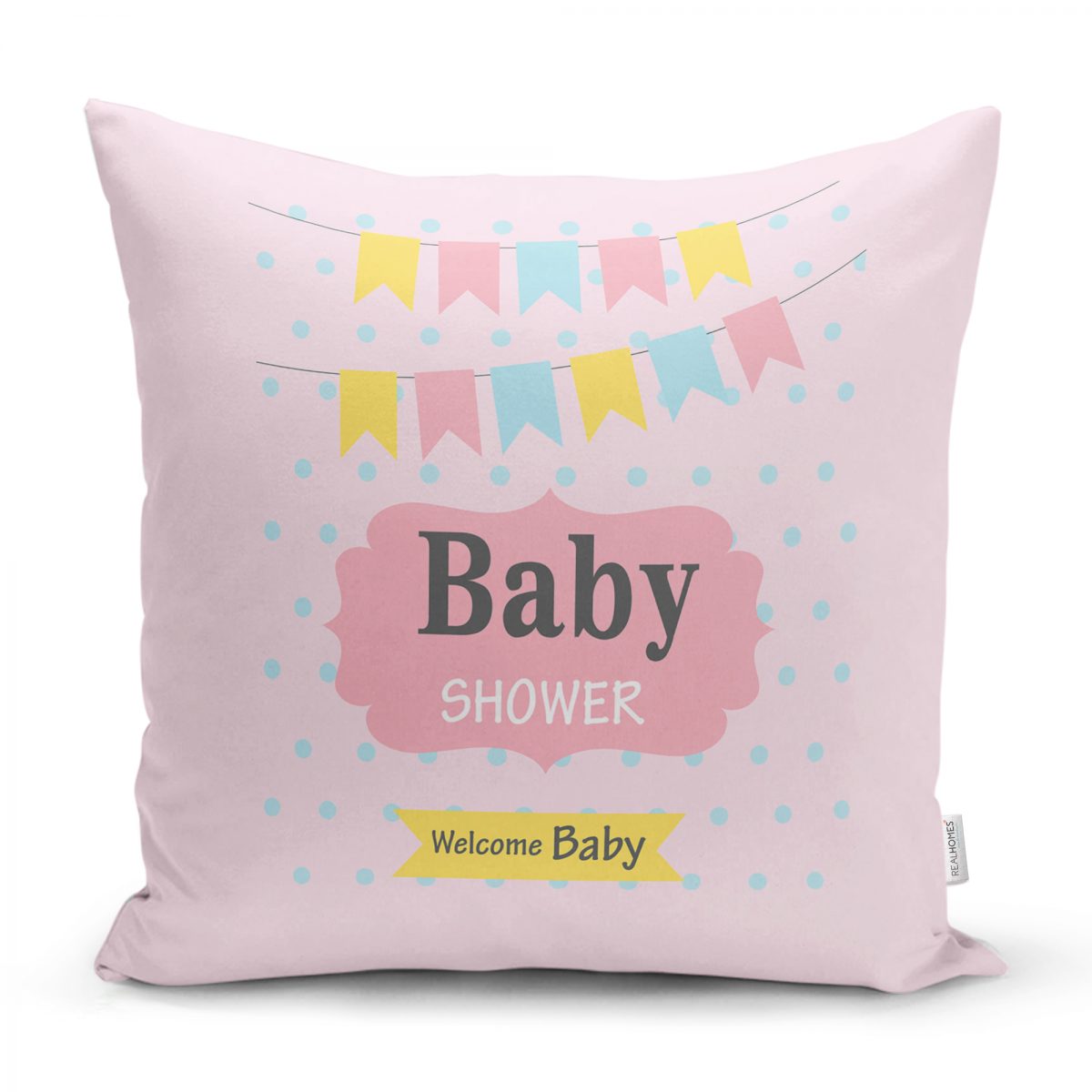 Puanlı Baby Shower Desenli Dijital Baskılı Bebek Odası Yastık Kılıfı Realhomes