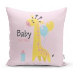 - realhomescomtr-K4475 - Realhomes Pembe Zeminde Sevimli Ayıcık Tasarımlı Bebek Odası Yastık Kılıfı Realhomes