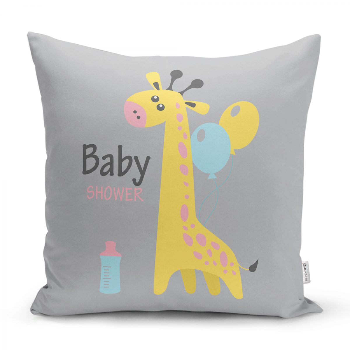 Balon ve Zürafa Desenli Özel Tasarım Bebek Odası Yastık Kılıfı Realhomes