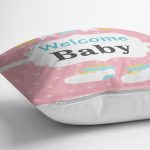 - realhomescomtr-K4477-1 - Realhomes Pembe Zeminde Balon ve Zürafa Desenli Bebek Odası Yastık Kılıfı Realhomes