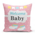 - realhomescomtr-K4477 - Realhomes Pembe Zeminde Balon ve Zürafa Desenli Bebek Odası Yastık Kılıfı Realhomes