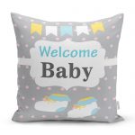 - realhomescomtr-K4478 - Realhomes Gri Zeminde Balon ve Zürafa Bebek Odası Yastık Kılıfı Realhomes