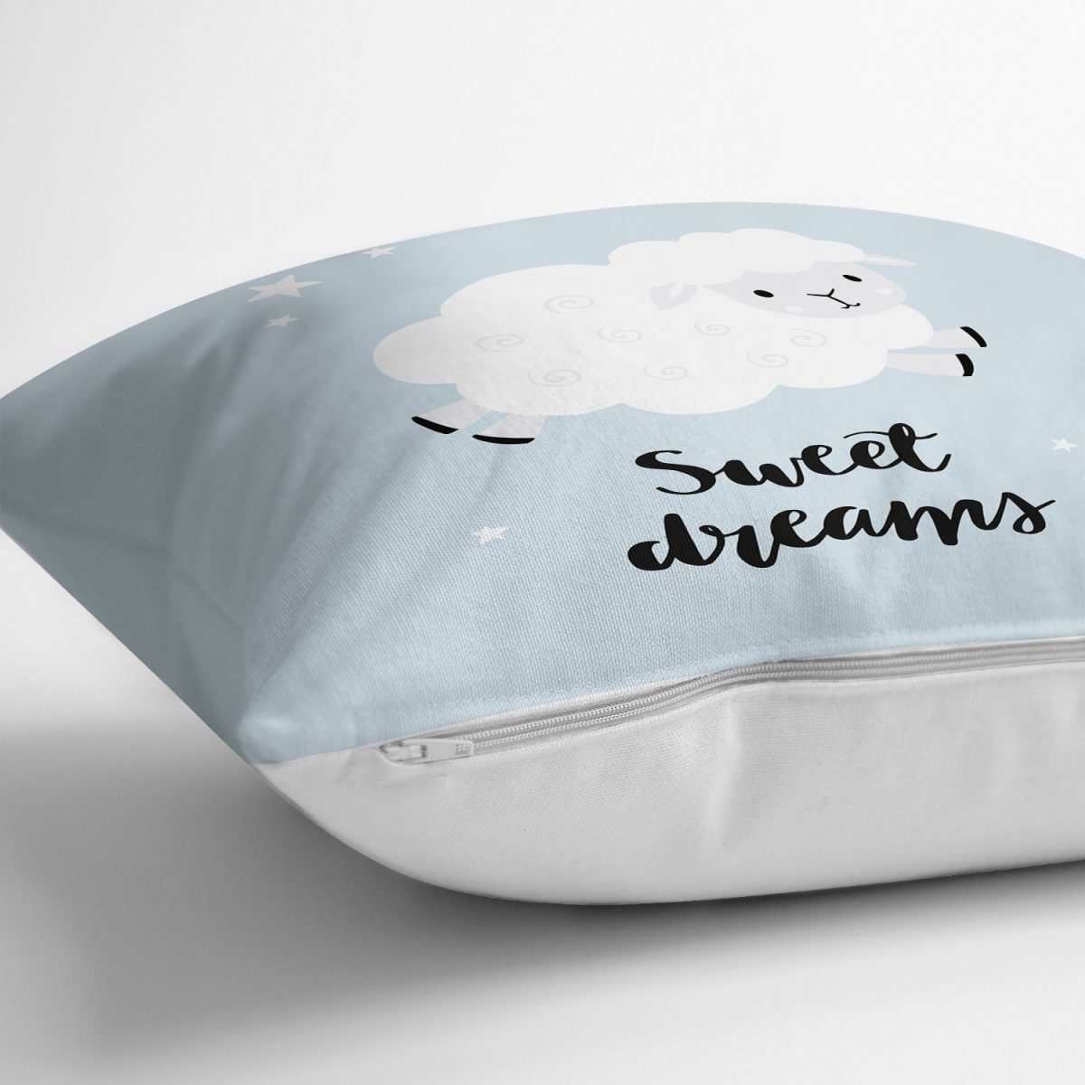 Mavi Bulut ve Gri Ay Tasarımlı  Bebek Odası Yastık Kılıfı Realhomes