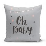 Oh Baby Yazılı Özel Tasarım Dijital Baskılı  Bebek Odası Yastık Kılıfı Realhomes