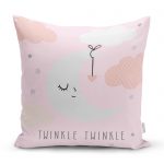 Gri Zeminde Pembe Yıldız Desenli Özel Tasarım Bebek Odası Yastık Kılıfı Realhomes