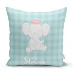 - realhomescomtr-K4538 - Realhomes Gri Zeminde Aydaki Fil Desenli Bebek Odası Yastık Kılıfı Realhomes