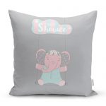 - realhomescomtr-K4542 - Realhomes Salıncakta Fil Desenli Dijital Baskılı Bebek Odası Yastık Kılıfı Realhomes