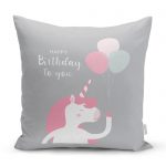 - realhomescomtr-K4553 - Realhomes Gri Zeminde Doğum Günü Hediyeler Desenli Bebek Odası Yastık Kılıfı Realhomes
