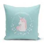 Pembe Zeminli Happy Birthday Unicorn Desenli Bebek Odası Yastık Kılıfı Realhomes